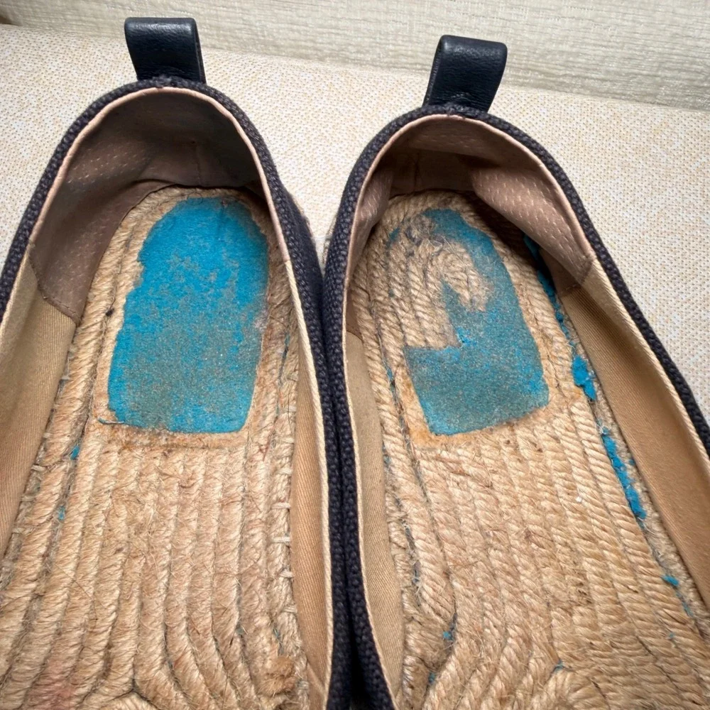 Lauren Ralph Lauren Caylee Espadrille Flats Womens 7.5 Navy Canvas Logo Nautical